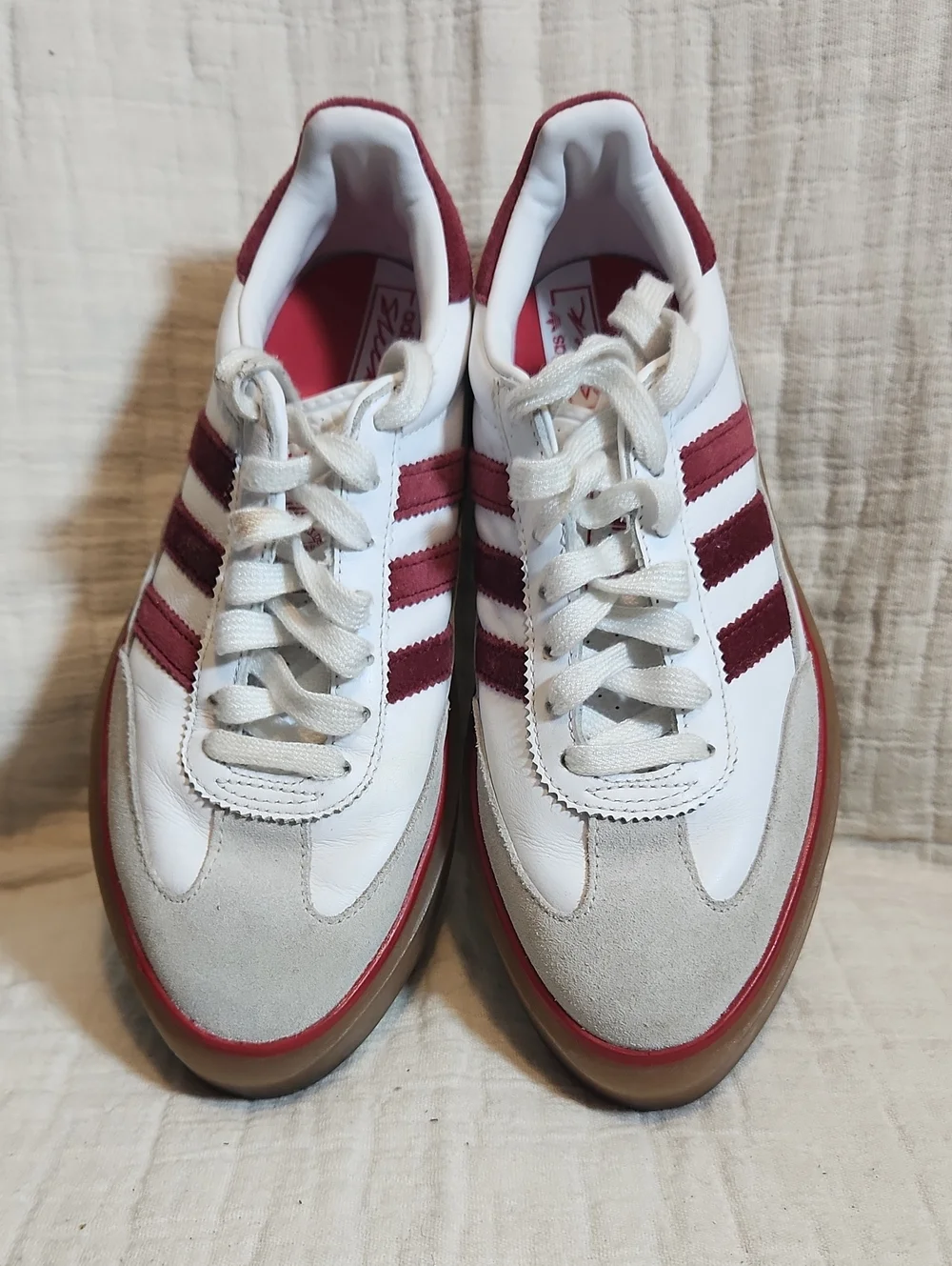 adidas Women's White Sneakers with Burgundy Stripes